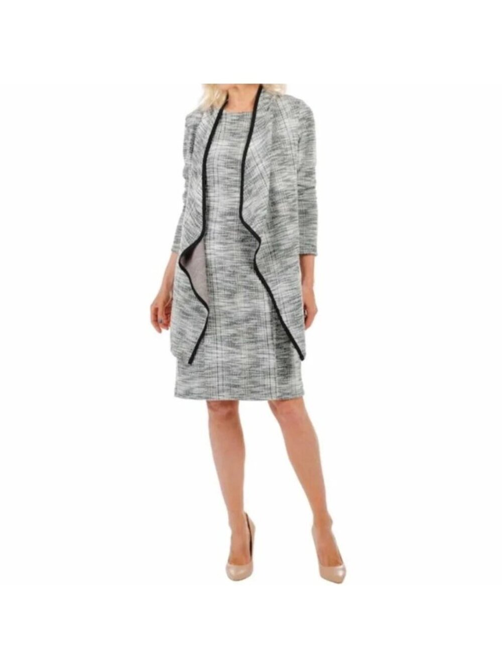 NEW Mr Max Black White Bouclé Open Front Cardigan Size Large